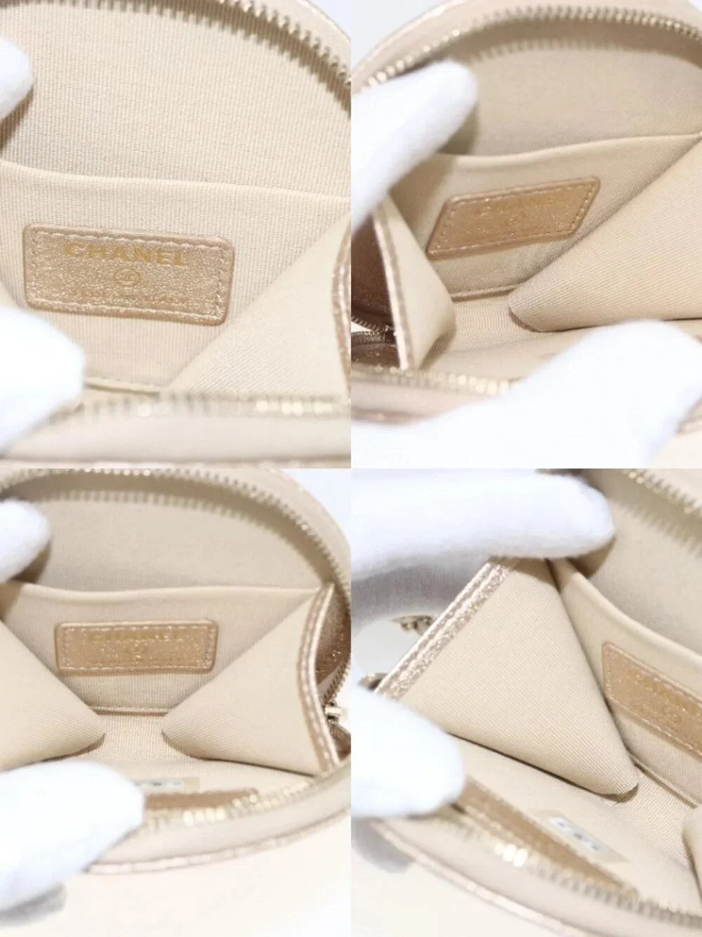 CHANEL Matelasse Earphone case Pouch Leather Champagne Gold CC Auth 163737SAM